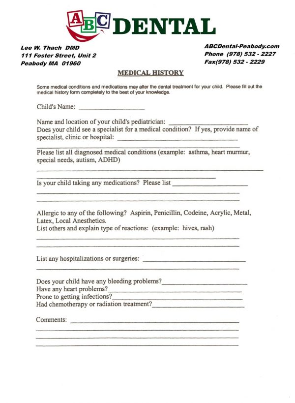 Medical History Information Form